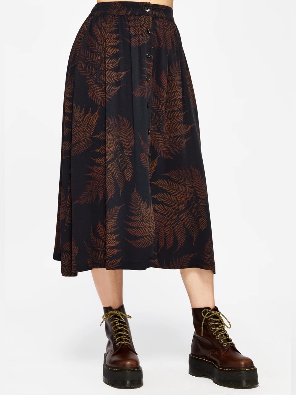 Disturbia Ruin Fern Printed Midaxi Skirt - Brown, Size 8